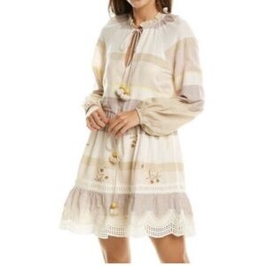 NEW Hemant & Nandita Tasseled Cover-Up Mana Embroidered Beads  Mini Dress XS